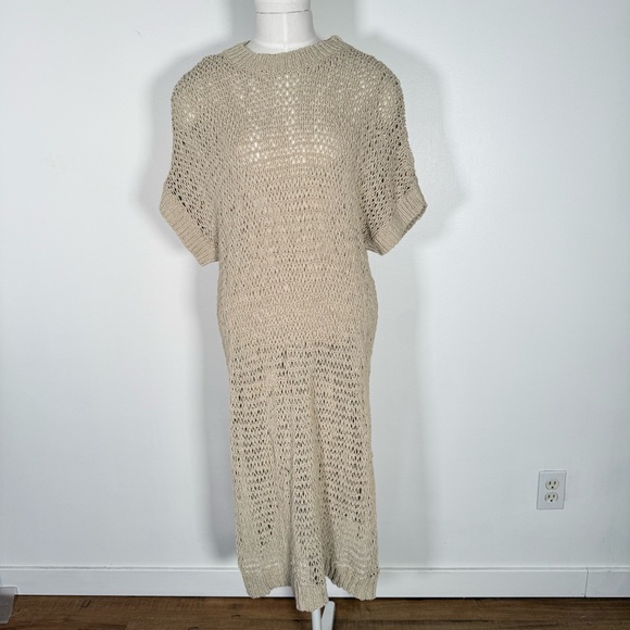 Free People Beach Open Knit Cotton Blend Beige Midi Dress Beach Cover Co… - Picture 1 of 9